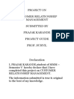 Project On Customer Relationship Management Submitted by Prajak Karande Project Guide Prof. Surve