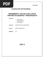 Rendimiento, Cálculo Del Costo Unitario de Equipos y Presupuesto - S08 Carreteras