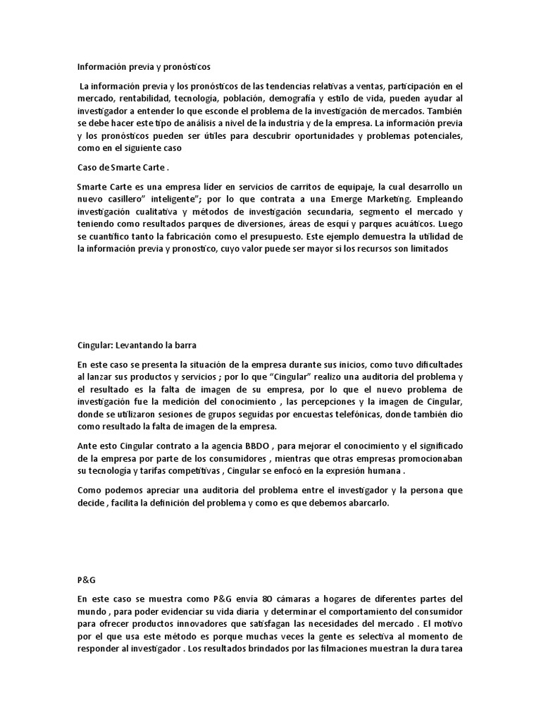 Información Previa y Pronósticos | PDF | Empresas | Mercado (economía)