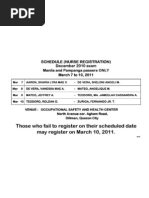 Initial Registration Schedule of Nurses (Manila & Pampanga)