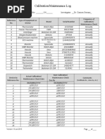 HBEH Calibration - Maintenance Log GFR-Lilly 26 SEP 2017