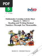 Reading and Writing Decimal Numbers Through Ten Thousandths: Mathematics Learning Activity Sheet Quarter 2 - MELC 2