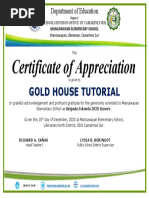 Certificate of Appreciation: Gold House Tutorial