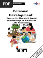 Personal Development: Quarter 2 - Module 2: Social Relationships in Middle and Late Adolescents (Week 3 - Week 4)