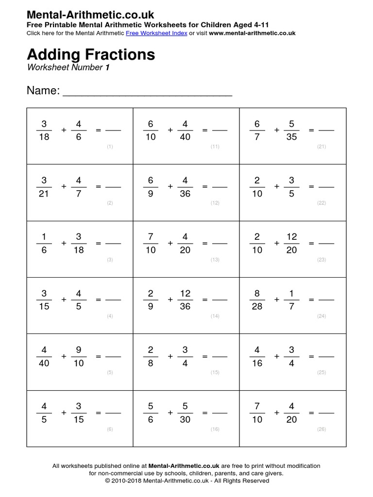 Adding-Fractions-Worksheet-1 | Teaching Mathematics