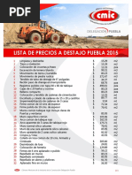 Lista de Precios A Destajo Puebla 2015