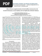 Effect of Dietary Supplementation of Garlic (Allium Sativum) Oil On The Growth Performance, Carcass Quality and Cost Implication of Broiler Chickens