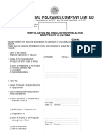 The Oriental Insurance Company Limited: Hospitalisation and Domiciliary Hospitalisation Benefit Policy Claim Form