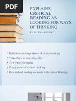 Critical Reading As Looking For Ways of Thinking