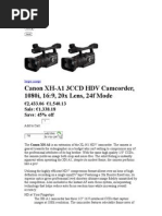 Canon XH-A1 3CCD HDV Camcorder, 1080i, 16:9, 20x Lens, 24f Mode