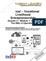 Technical - Vocational Livelihood Entrepreneurship: Quarter 2 - Module 1-Week1 The 6Ms of Operations