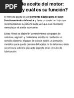 El Filtro de Aceite Del Motor, Qué Es y Cuál Es Su Cometido