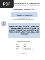 Construcción de Puente Peatonal y Mejoramiento Del Acceso de La Carretera Central Al Distrito de Tomay Kichwa, Provincia Del Ambo - Huanuco