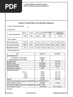 Cement Treated Base Test Results Summary: National Highways Authority of India (Ministry of Road Transport & Highways)