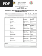 Records of Learner'S Given Remedial Instruction and Progress Notation