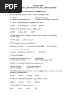 SRMEEE 2008 Model Questions For B.Tech Programme: Part 1 - General Knowledge and Reasoning