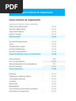 Planilla de Excel de Calculo de Costo Unitario de Importacion