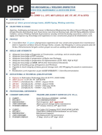 Resume For The Post of Tank /welding / Piping Inspector.