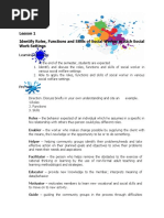 Unit 3 Lesson 1 Identify Roles, Functions and Skills of Social Worker in Each Social Work Settings