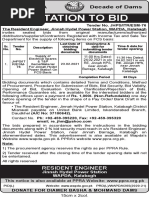 Invitation To Bid: The Resident Engineer, Jinnah Hydel Power Station, WAPDA, Kalabagh Tender No. JHPS/ITR/ESM-76