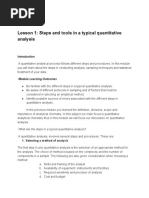 Steps and Tools in A Typical Quantitative Analysis