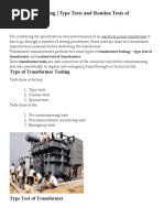 Transformer Testing - Type Tests and Routine Tests of Transformer