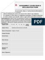 Assignment Cover Page & Declaration Form: Plagiarism Occurs When You Use Words, Ideas, or Work Products Attributable To