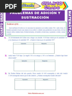 Problemas de Adición y Sustracción para Cuarto Grado de Primaria