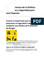 La Importancia de La Politica de Higi Ene y Seguridad para Una Empresa