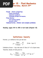 Chapter 15 - Fluid Mechanics: Thursday, March 24