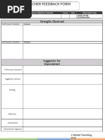 Strengths Observed: Date Teacher(s) Lesson Objective/ Standard Course Time Observation Type