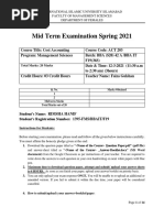 Mid Term Examination Spring 2021: Total Marks: 20 Marks