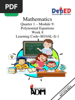 Mathematics: Quarter 1 - Module 9: Polynomial Equations Week 8 Learning Code-M10AL-Ii-1