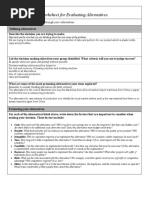 Worksheet For Evaluating Alternatives: Use This Tool To Help You Think Through Your Alternatives