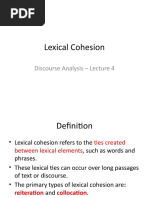 Lexical Cohesion: Discourse Analysis - Lecture 4