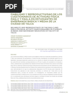 Fiabilidad y Reproductividad de Los Cuestionarios de Actividad Física Paq-C y Paq-A en Estudiantes de Enseñanza Básica y Media de La Ciudad de Talca