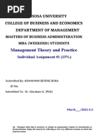 Management Theory and Practice: Assosa University College of Business and Economics Department of Management