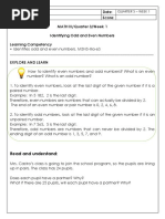 Name: Date: Grade: Score: MATH III/Quarter 3/week 1 Identifying Odd and Even Numbers Learning Competency