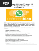 Normas de Uso Del Grupo Whatsapp Del Conjunto Residencial La Margarita