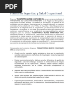 Política de Seguridad y Salud Ocupacional CLAUDIO VERGARA