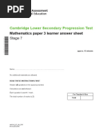 Cambridge Lower Secondary Progression Test - Mathematics 2018 Stage 7 - Answer Sheet