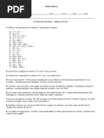 Reforço 6º Ano - 2º Lista de Exercícios - Matemática - Joon