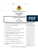 Additional Mathematics Paper 1 1 Hour 15 Minutes: Mara Junior Science College Final Examination 2 Semester 2009 Form 4