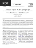 Virtual Team Leadership: The Effects of Leadership Style and Communication Medium On Team Interaction Styles and Outcomes