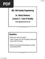 ME-308 Quality Engineering Dr. Abdul Shakoor Lecture 2 - Cost of Quality