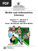 Media and Information Literacy: Quarter 3 - Module 3 Types of Media: Print, Broadcast and New Media