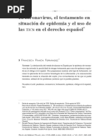 El Coronavirus, El Testamento en Situación de Epidemia y El Uso de Las S en El Derecho Español