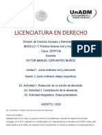 Licenciatura en Derecho: S2. Actividad 1. Redacción de Un Escrito de Demanda