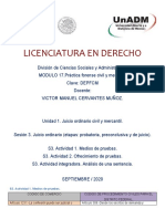 Licenciatura en Derecho: S3. Actividad 1. Medios de Pruebas