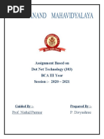 Assignment Based On Dot Net Technology (303) Bca Iii Year Session:-2020 - 2021